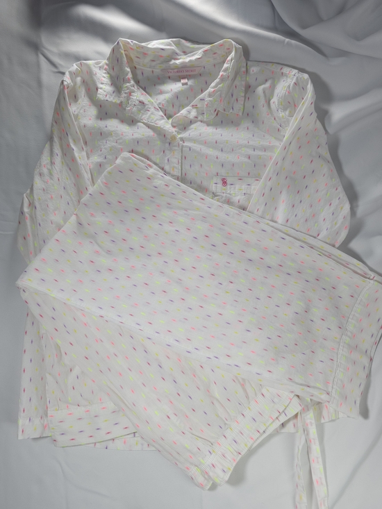 Victoria's Secret Other - Victoria's Secret White Pajama Set with Neon Pink and Neon Yellow Dot Accents